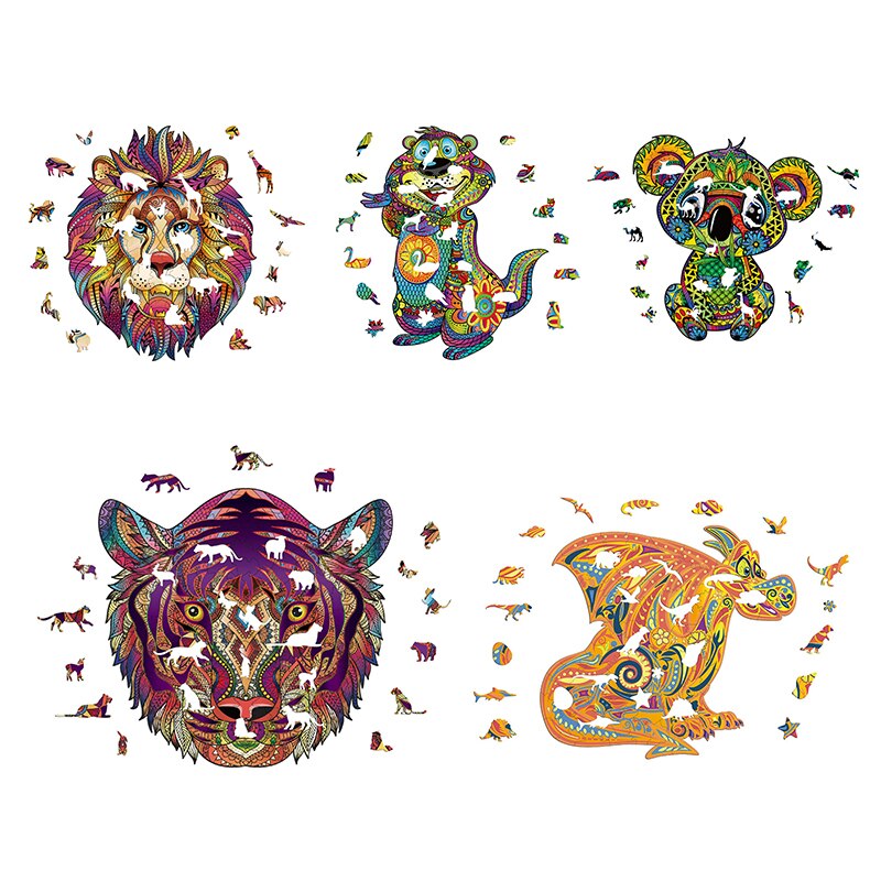 Puzzle en bois mystérieux Lion/Koala/tigre/marmotte/Dragon adulte enfants jouet maison 3D blocs de construction noël de noël