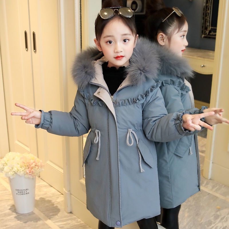 Meisjes Dikke Jas 4-14 Jaar Oude Kinderen Winter Warme Kleding Koreaanse Stijl Medium-Lengte solid Hooded Winter Jassen
