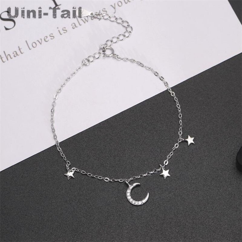 Uini-tail-pulsera de plata de ley 925 con microincrustaciones y Luna curva, joyería con carácter