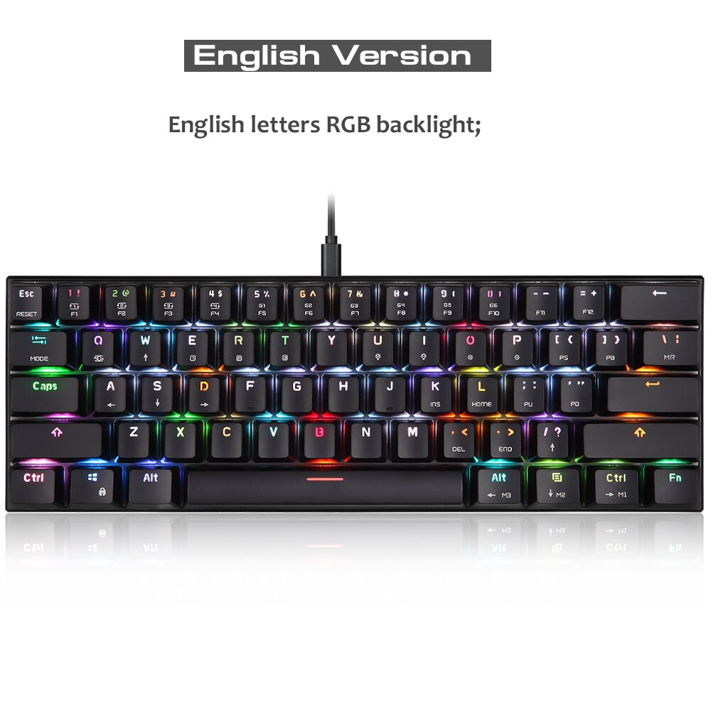 Motospeed CK61 Wired Mechanical Keybord Blue Switch Gaming Keyboards RGB Backlight 61 Key For Desktop Computer Gamer Russian: English / Blue Switch