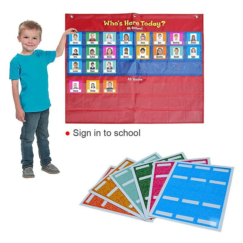 Kids Attendance Pocket Chart for Classroom Children Educational Tools