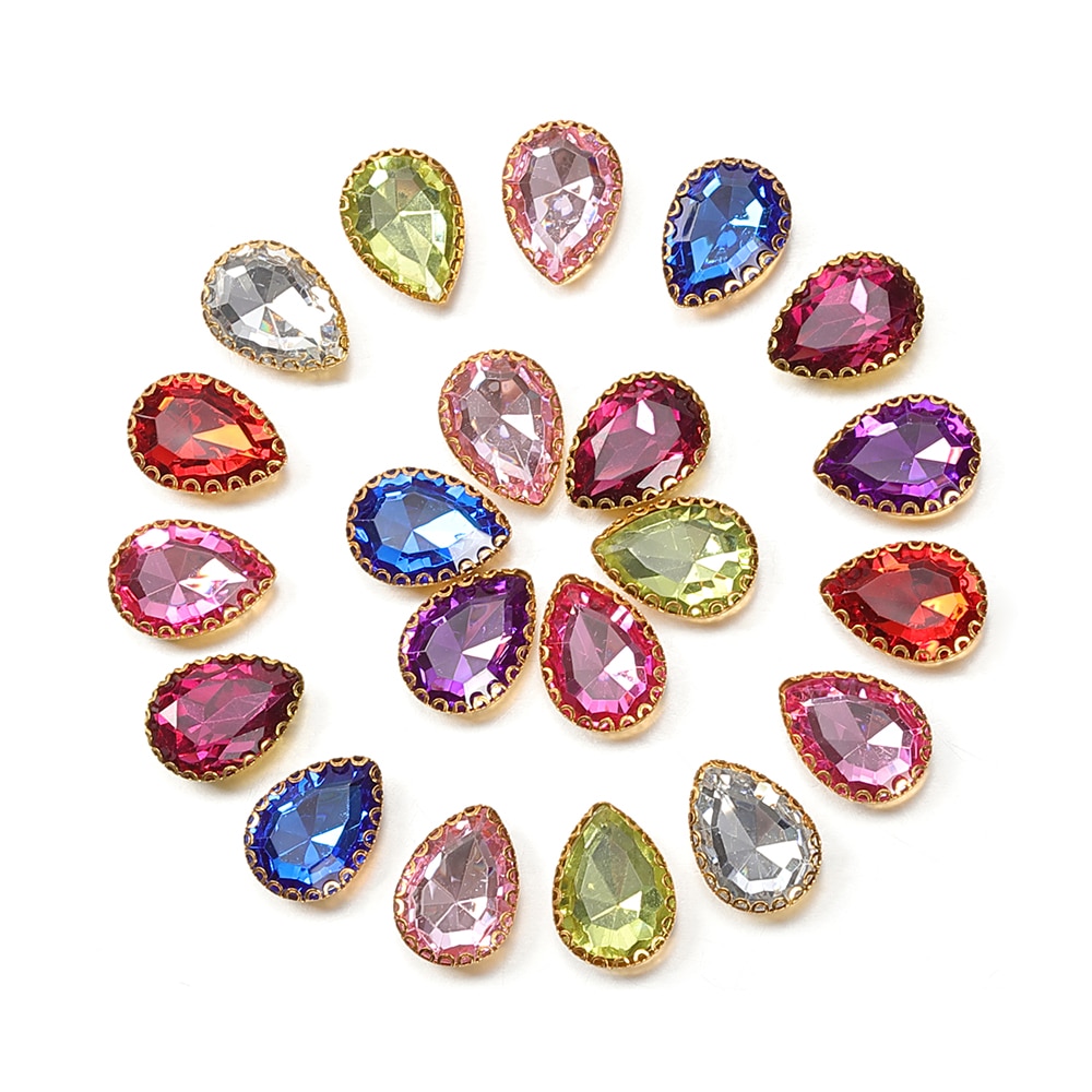 50 pçs 14x19mm gota forma cristal strass cabochon contas bezel remendo para diy jóias fazendo acessório artesanato artesanal material: Mixed color