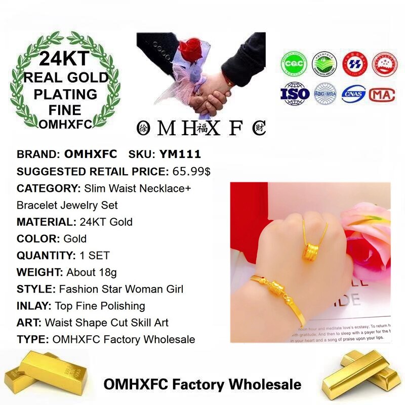 OMHXFC YM111 Europese Vrouw Meisje Party Verjaardag Huwelijkscadeau Slanke Taille 24KT Ketting + Armband Sieraden Set