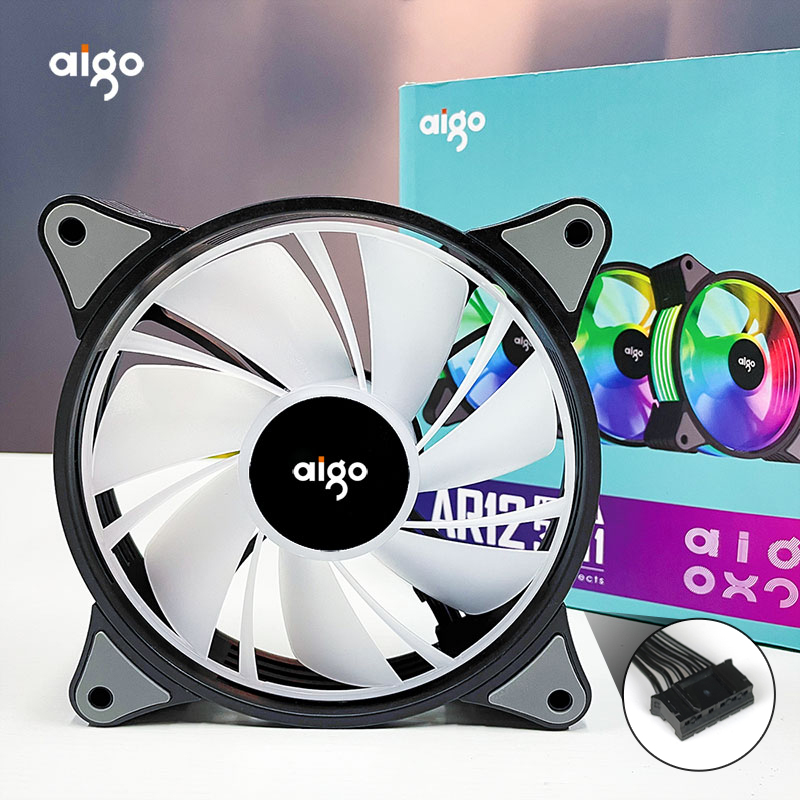Aigo AR12 120mm PC Gamer Computer Case Fan RGB 12v Heatsink Aura Sync Cooler Argb Stille Controller Kit Fan Cooling Ventilador: Zwart