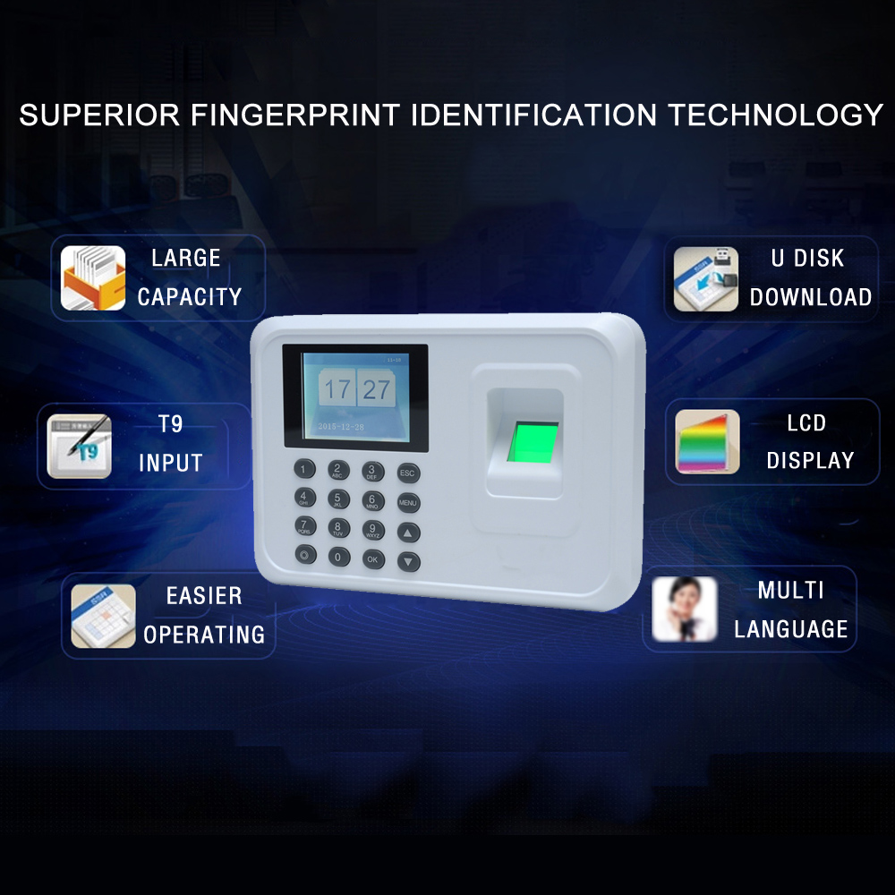 Intelligent Biometric Fingerprint Password Attendance Machine Employee Checking-in Recorder 2.4 inch TFT LCD Time Attendance