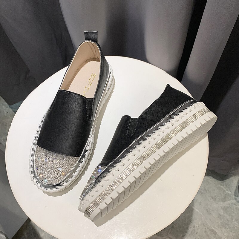 Rimocy Shining Crystal Plus Size 36-43 Loafers Women Spring Summer Slip on Platform White Sneakers Shoes Woman Casual Flats