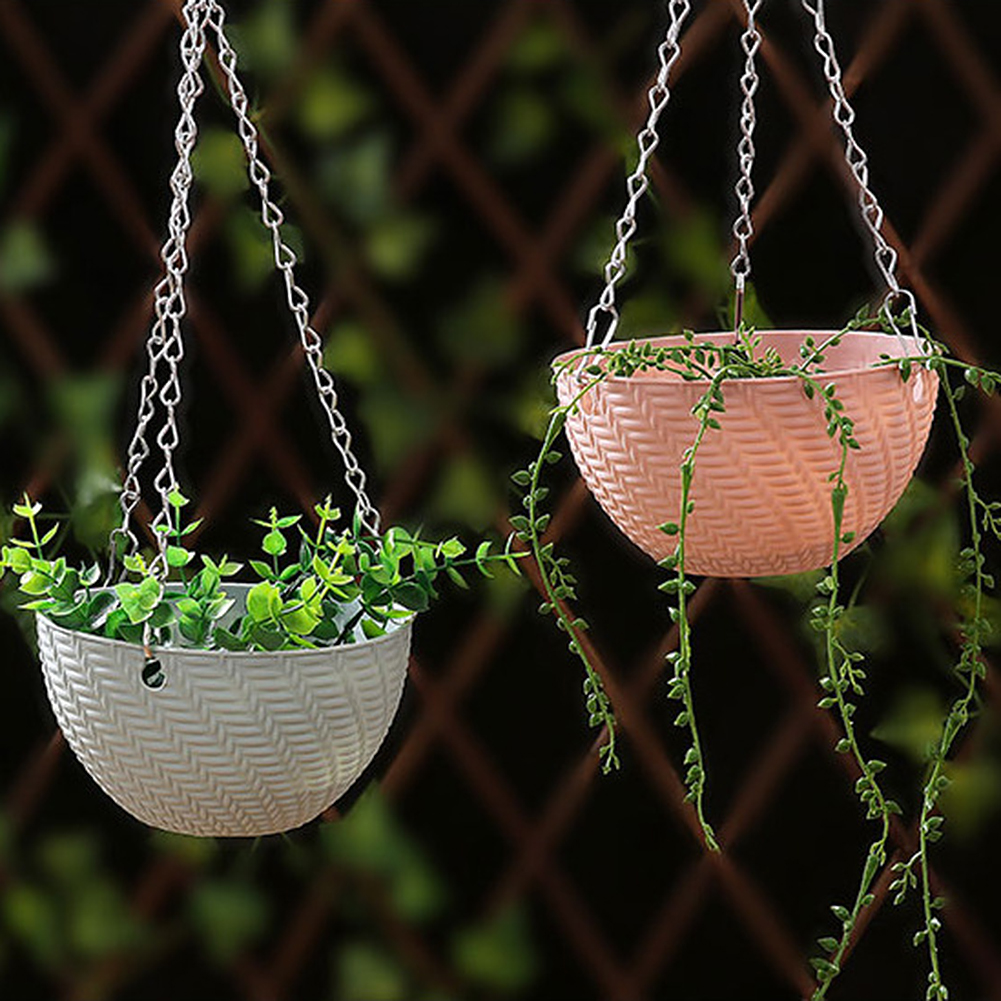 Maceta colgante de cadena para flores, cesta de plástico para jardín, guardería, tejido de mimbre de imitación, PP, decoración para el hogar, cestas para balcón