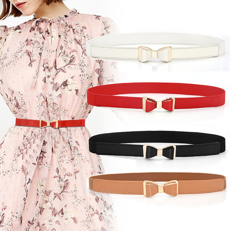 Women Ladies Elastic Bow Wide/Thin Stretch Wrap Buckle Waistband Waist Belt Band Ladies Leaf Belt