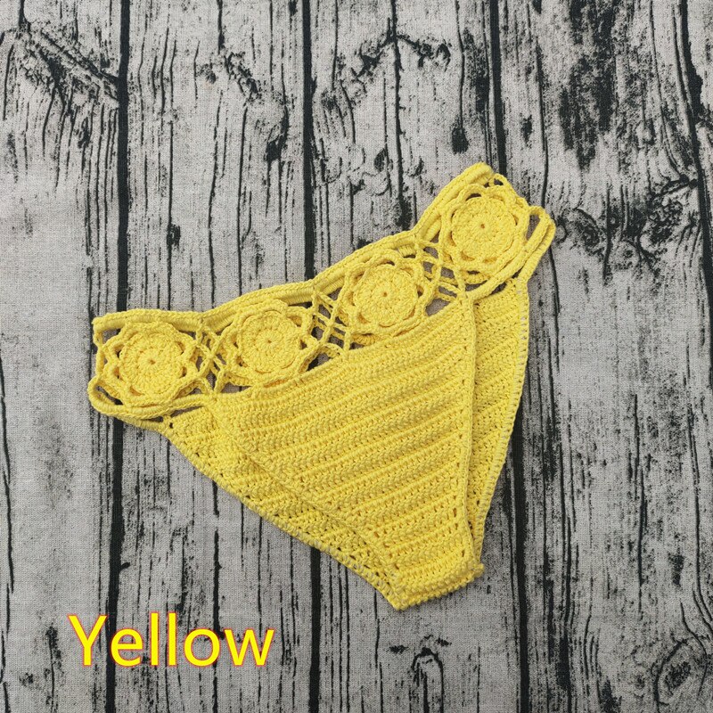 Hecho a mano Crochet flor shorts inferior Sexy mujeres Bikini bañadores cortos de natación: Amarillo