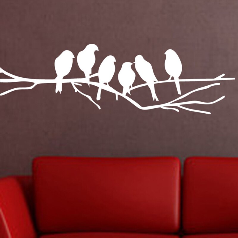 Autocollants muraux oiseaux sur la branche d&#39;arbre, blancs et noirs, pour salon, Stickers artistiques, décoration de maison, fresques amovibles: White