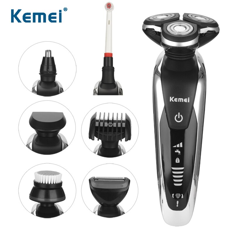 Kemei-Afeitadora eléctrica recargable para hombres, maquinilla de afeitar con Triple hoja, cabeza flotante, resistente al agua, 220-240V, 35D