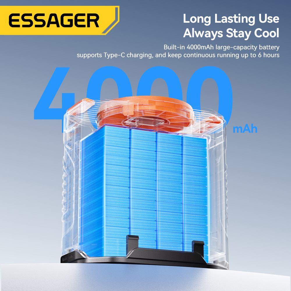Essager-ventilador de cintura de alta velocidad, ventilador portátil para exteriores, cuello colgante, viento fuerte con iluminación LED PowerBank para trabajo al aire libre