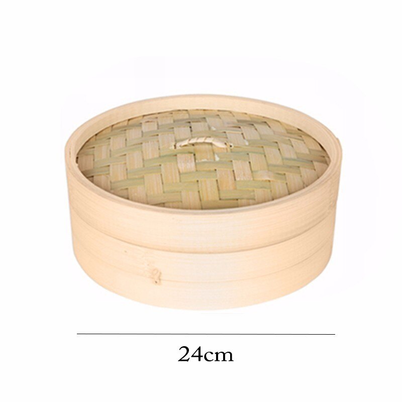 Holdbar enkelt bambus dampkoger med låg 13.5-24cm kinesisk køkken køkkengrej fisk ris dim sum snack kurv ris pasta komfur sæt: 24cm
