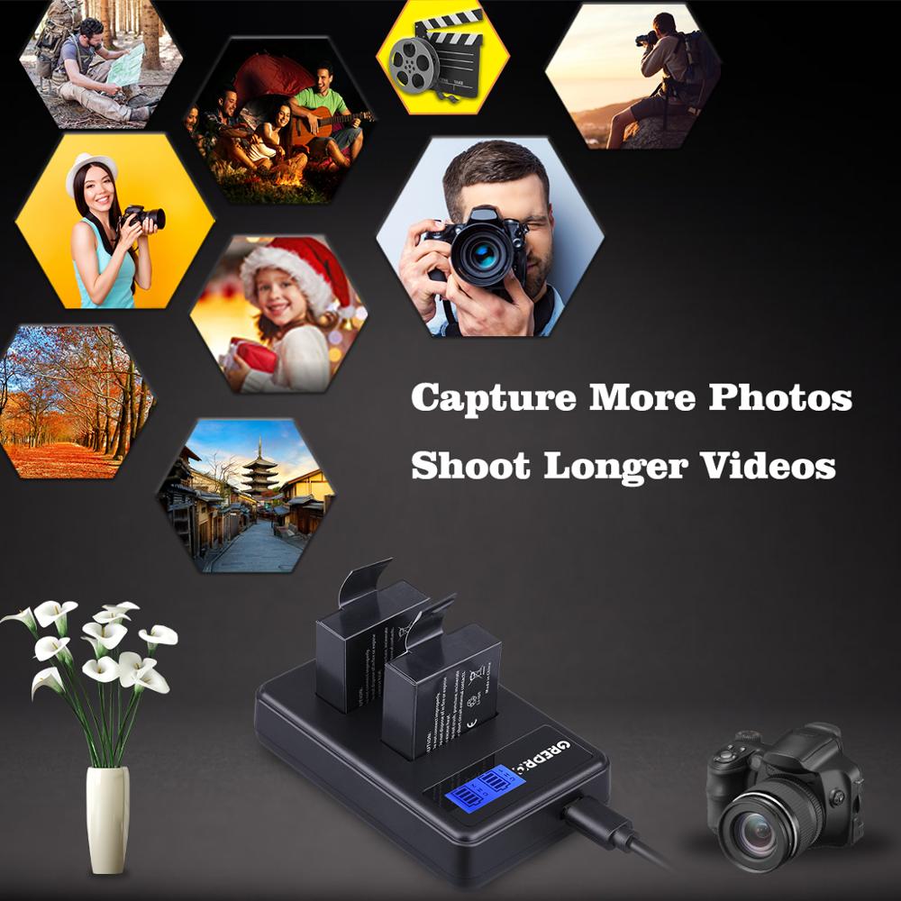 2 Pièces 1350mAh PG1050 SJ4000 PG900 batterie + LCD Double chargeur pour SJCAM SJ5000 SJ6000 SJ8000 M10 EKEN 4K H8 H9 GIT-LB101 GIT BA