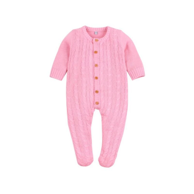 Herfst Baby Baby Meisjes Lange Mouw Gebreide Solid Print Rompertjes Kinderen Jongens Bodysuit Jumpsuit: Roze / 3M