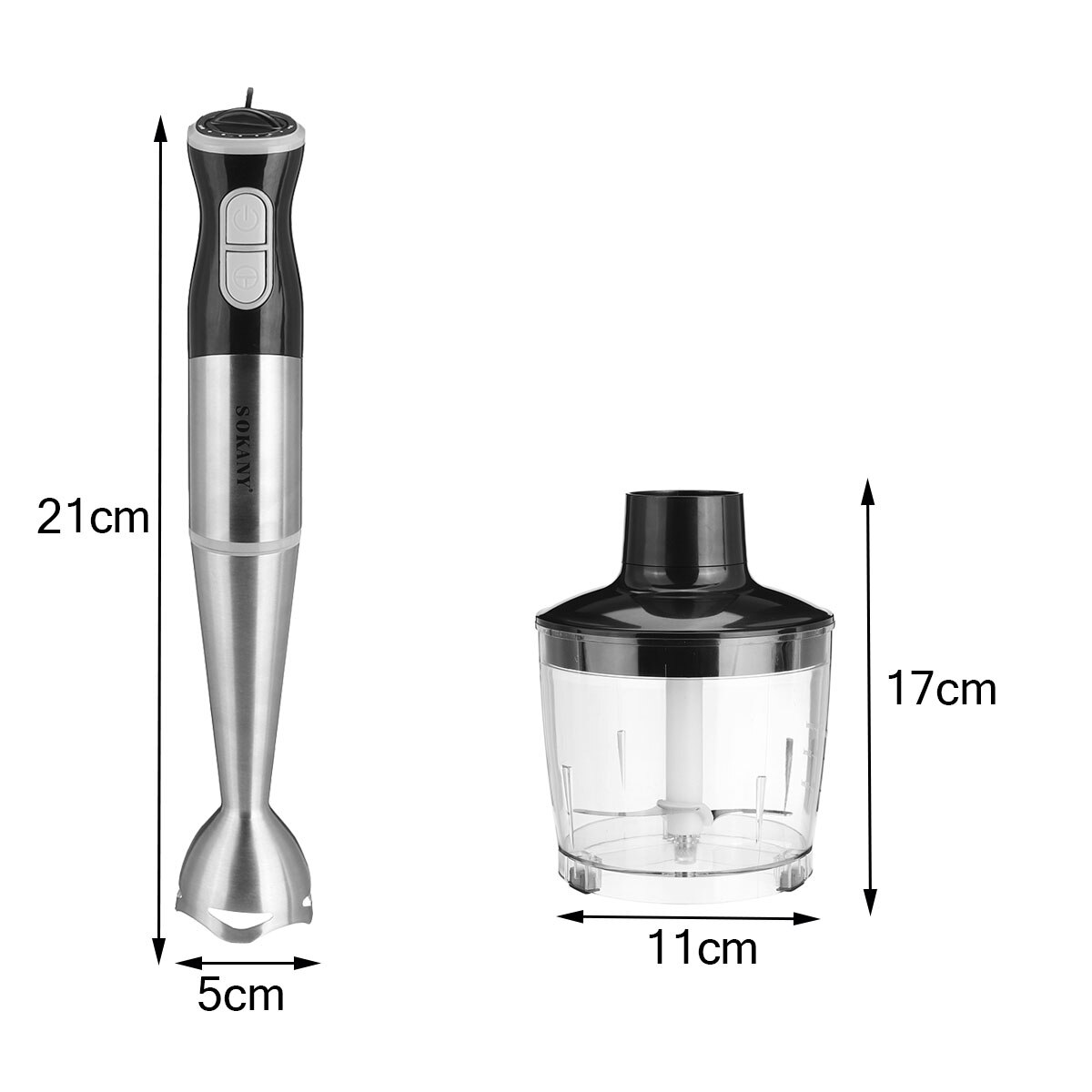 4-in-1 Stainless Steel Hand Held Stick Blender Immersion Vegetable Meat Mixer 800W SOKANY Electric Chopper Eggbeater Blender