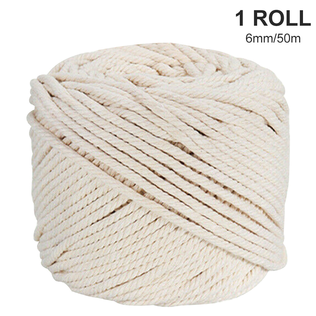 Natural Cotton Rope Handicraft DIY Cotton Cord Weaving Crafting Braiding Rope Thread Wall Hang Decor Tapestry Make Cotton Rope: 6mm 50m 1 Roll