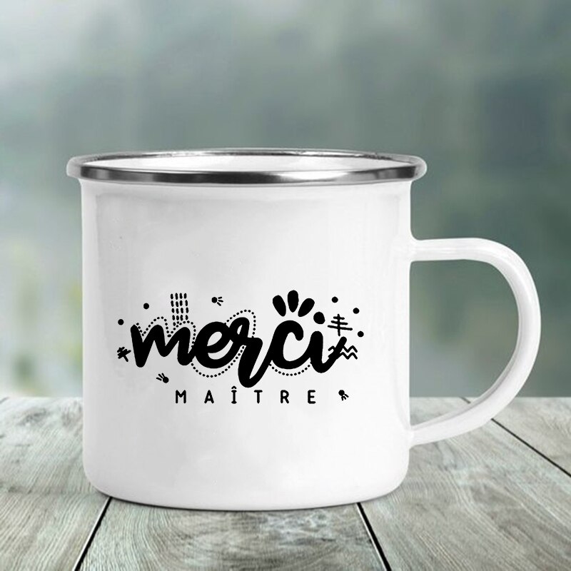 Merci maître tryck muggar kaffekoppar drycker vatten mjölk tekopp emaljmugg skola hem handtag drinkware bästa lärare
