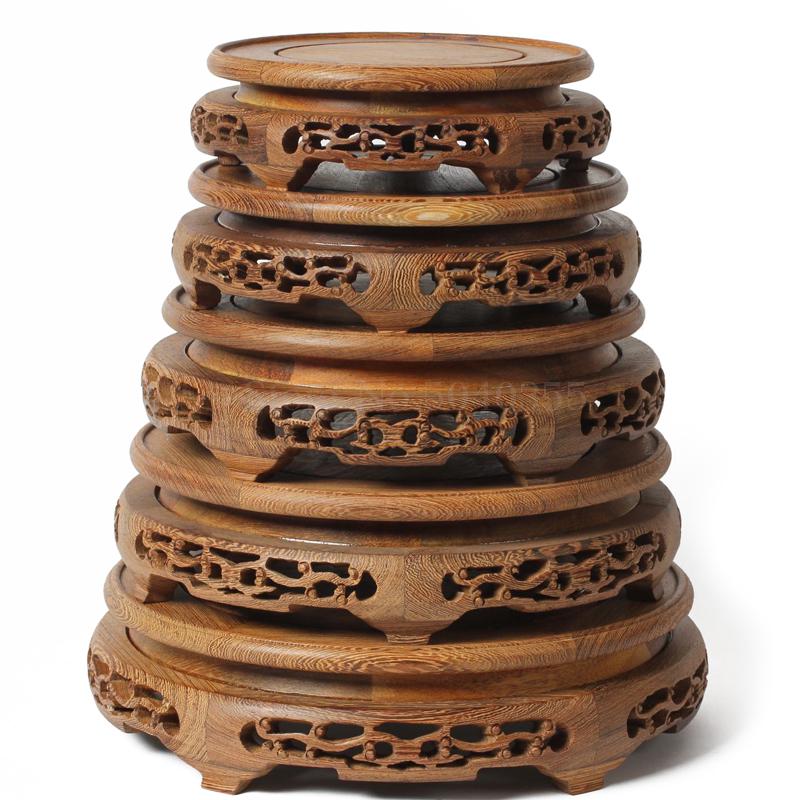 Mahogny rund tekanna akvarium sten buddha staty vas blomkruka bas kycklingvinge trä sten massivt trä fäste ornament