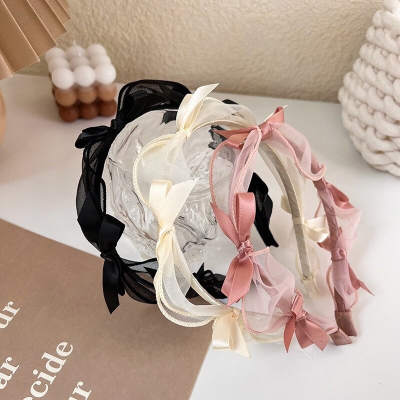 Diadema con lazo de para mujer, diadema de malla de encaje con borde fino simple, temperamento de princesa, accesorios para el cabello que combinan con todo