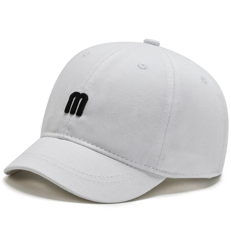 Summer Women Men Embroidered Letter M Baseball Cap Solid Snapback Short Brim Sunhat Outdoor Hip Hop Baseball Hats Casquette: White-M Cap