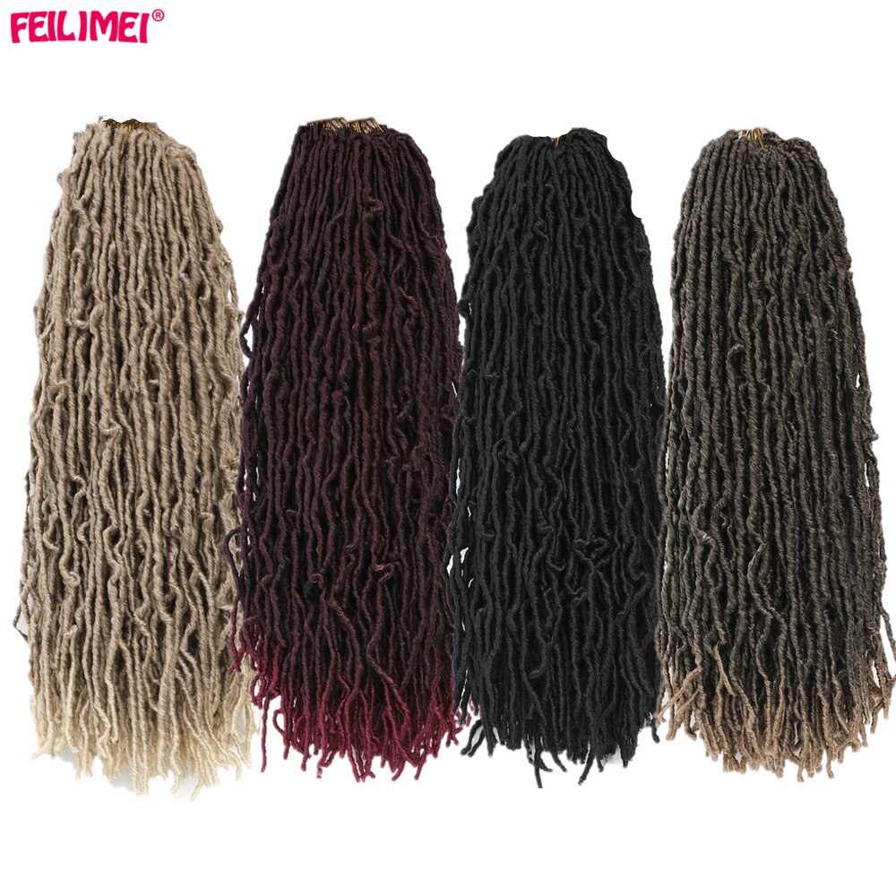 Feilimei Nu Faux locs Crochet Braids Hair 18Inch Synthetic Ombre Black Blonde Goddess Curly Hair Extensions