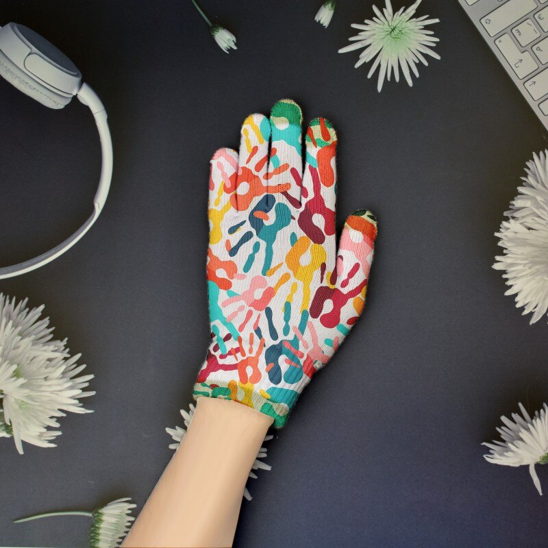 3D Printing Touch Screen Knitted Gloves Fun Gloves With Graffiti Patterns Winter Fingered Gloves Handschuhe