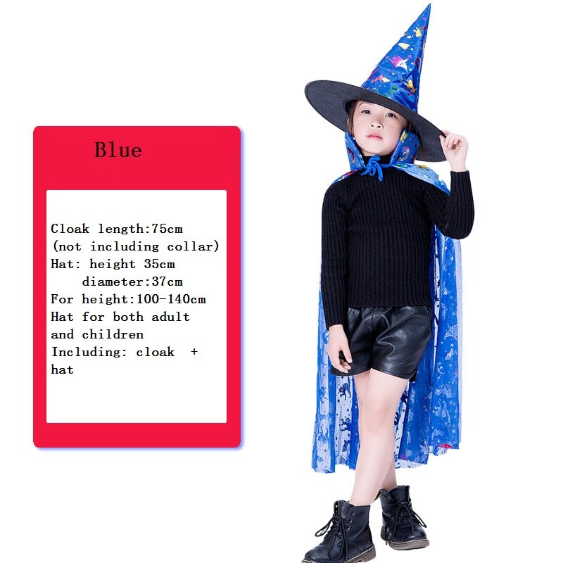 Kostium na bal maskowy czarodziej peleryna czarownicy peleryna szata z kapeluszem na pokaz gry Halloweens magiczne różdżki dla dzieci dzieci: blue