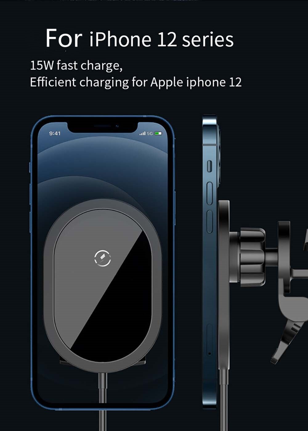 15W Magnetic Wireless Car Charger for iPhone 12/12 Pro Max, Samsung S20/S10, Huawei Mate 40 Pro - Fast Charge Phone Holder