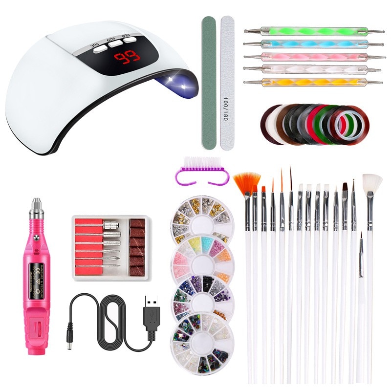 40 stuks nagelset uv led lamp droger met manicure pen gellak strass steentjes kit gereedschapsset elektrische machine boor nagelkunst gereedschap