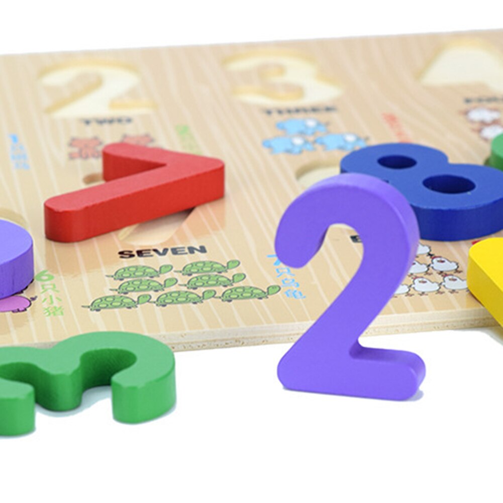 Animal Print Wooden 0-9 Number Puzzles Board Counting Math Learning Kids Toy