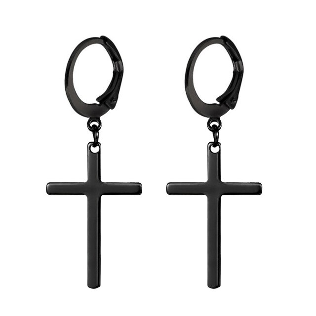 10 Pairs of Stainless Steel Cross Pendant Hinge Ring Earrings Cubic Zirconia Ball Earrings Sizes Tunnel Ring Earrings Black: Style J-1 pairs