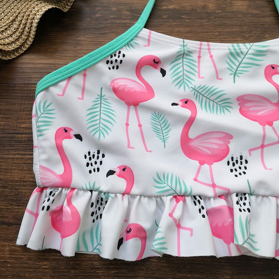 3-12 vuotta lapset uimapuvut flamingo print tyttö uimapuku riimu top tyttö bikini set falbala 2 kpl lasten uimahousut rantaasut
