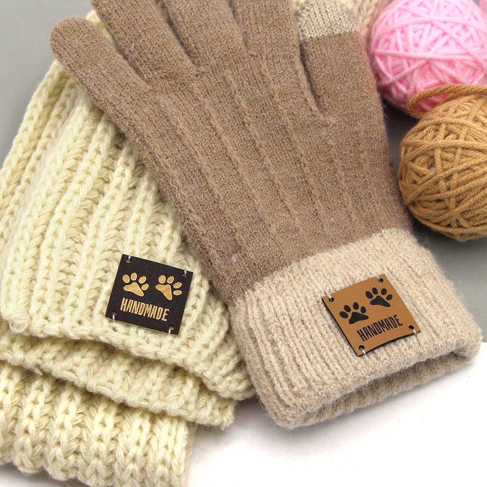 Etiquetas de cuero con huellas de animales, etiquetas hechas a mano para ropa, perro, gato, oso, pata, etiqueta hecha a mano para coser sombreros DIY, 20 piezas, 25x25mm