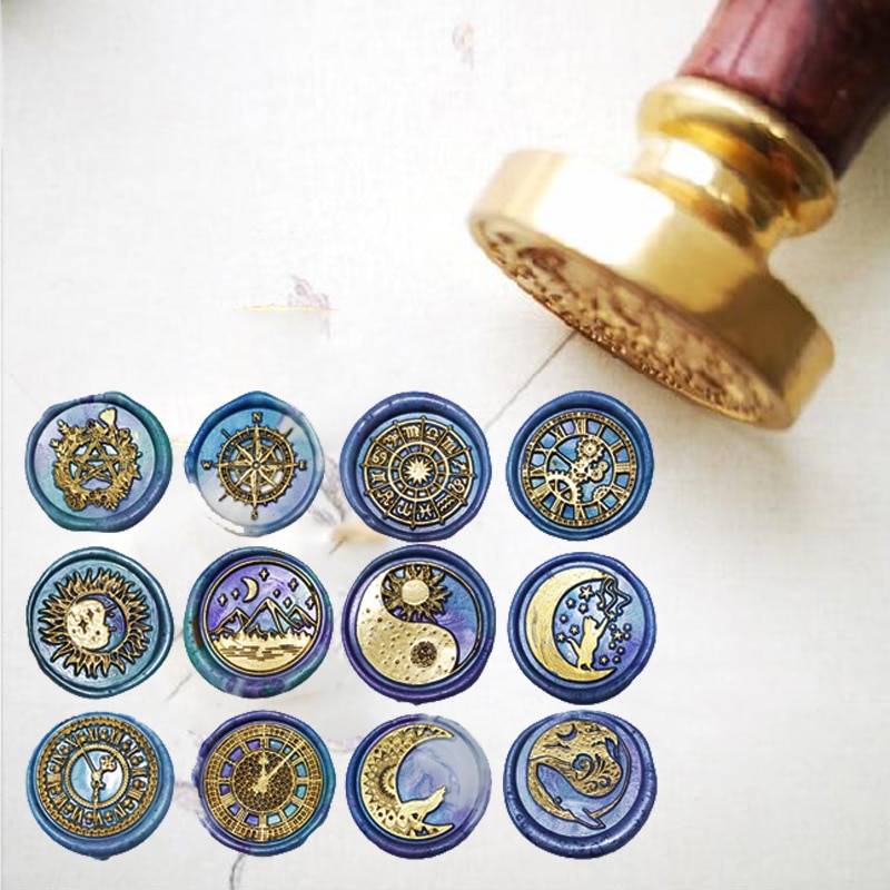 WYSE Wax Seal Stamp Roman Gear Clock Sealling Wax / Wax Stamps Head Wooden Handle Set for DIY Scrapbooking Envelope Card Tools