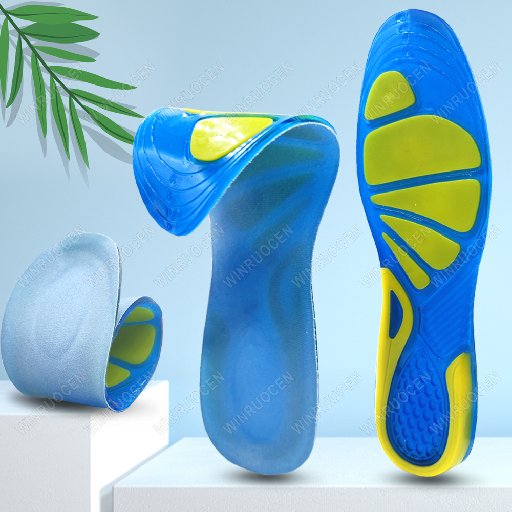 Støtdempende innleggssåle ortotisk buestøtte fotsmerter masserende silikongel myk sportssko antisjokk innleggssåler pute mann kvinner
