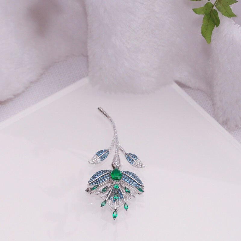 925 Sterling Silver Brooch - Pink & Blue Flower Inlay Zircon Stones - Women's Party Jewelry: Blue