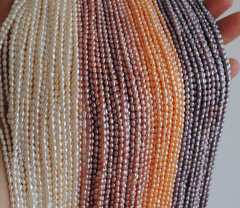 AA loose beads white/pink/purpl rice 3-4mm 15" for DIY jewelry making FPPJ beads nature gem stone