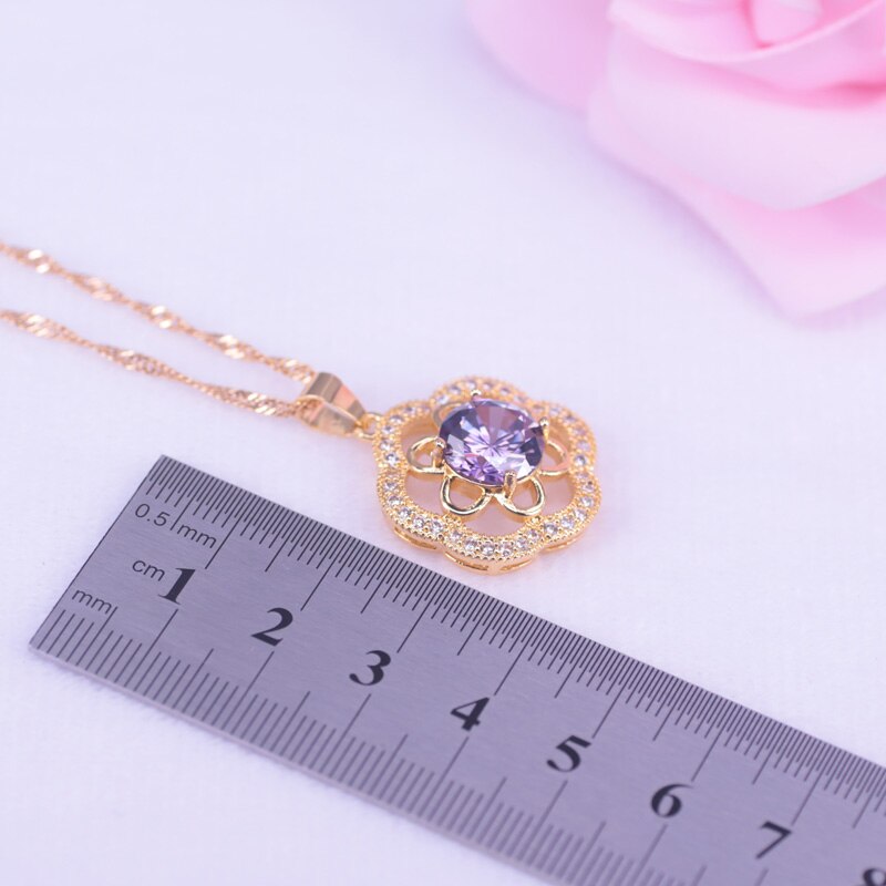 Risenj Rose 18K Gold Schmuck einstellen Ohrringe Halskette einstellen Für Frauen Viele Farben Mit oben Zirkon Schmuck-einstellen Braut schmuck