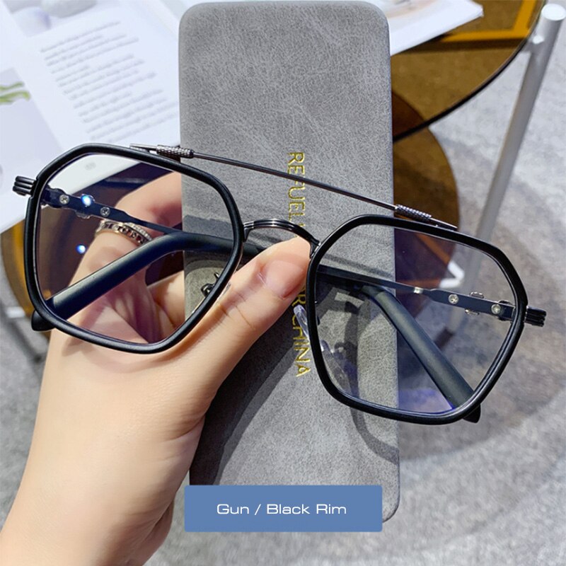 SHAUNA Retro Anti Blue Light Square Glasses Frames Vintage Gothic Optical Eyeglasses Frame: Gun Black