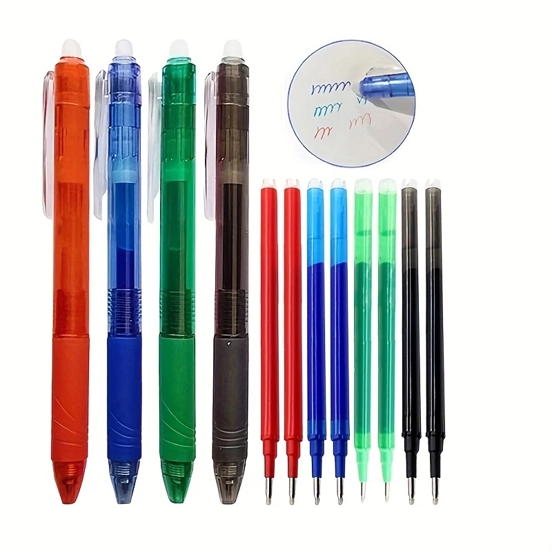 4pcs/set 0.7mm Magic Erasable Gel Pen Set 8 Colors Erasable Refill Rod Gel Ink Stationery Retractable Pens Washable Handle Rods