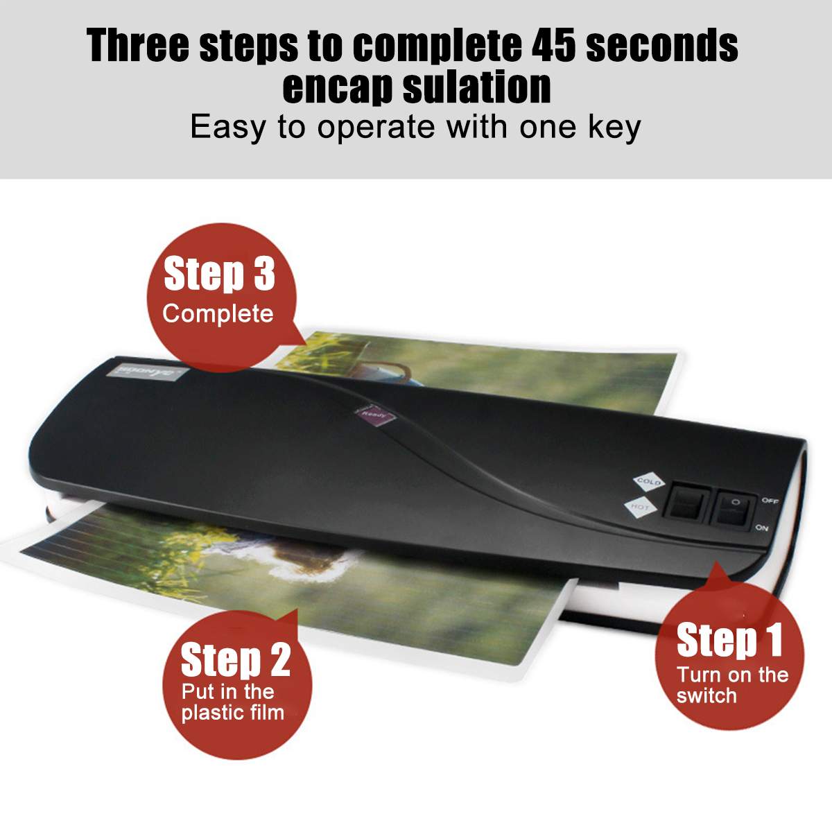 Office Laminator Modeling Laminator Machine for A4 Document Photo Poster Postcard Packaging Plastic Film Roll Laminator