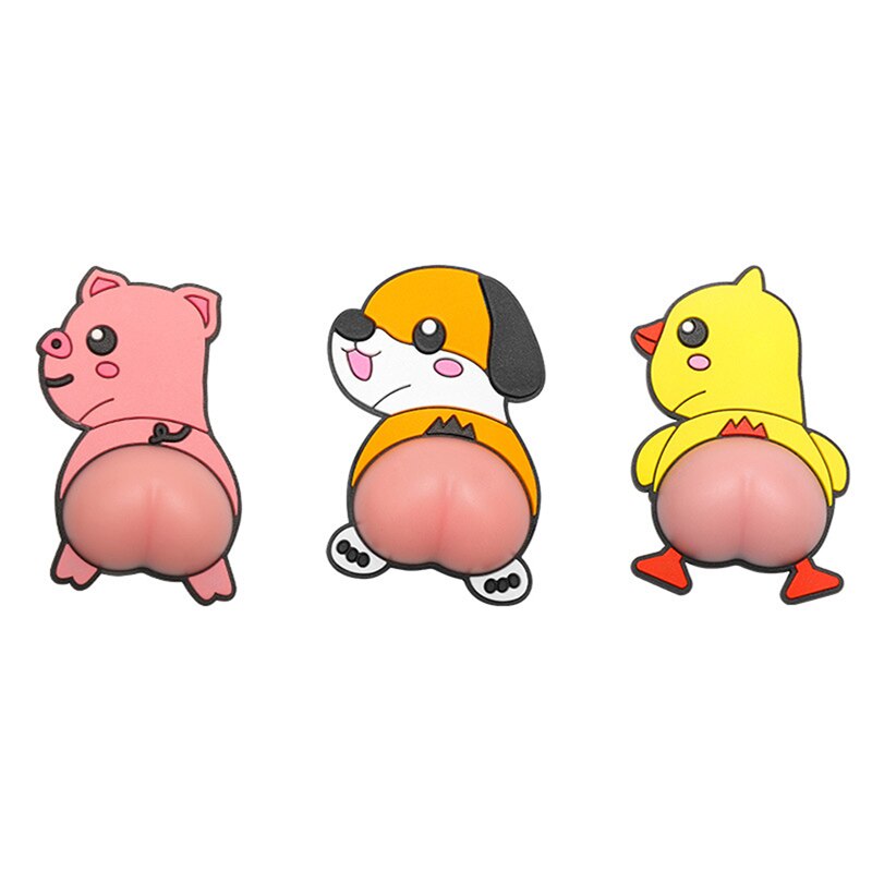 2 pz pesca culo cartone animato cane maiale anatra Squishy spremere Fidget giocattolo decompressione decorazioni fai da te auto paraurti adesivo porta giocattoli antistress