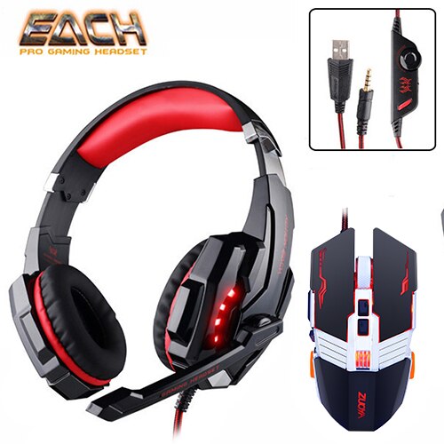 KOTION EACH G9000 3.5mm Game Gaming Headphone Headset Earphone Headband with Microphone LED Light for Laptop Tablet and Mouse: mouse Headset Red