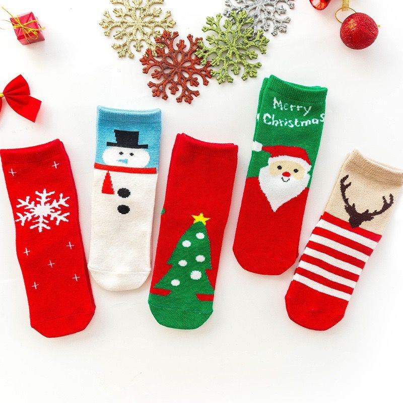 Calcetines de algodón para niños y niñas, calcetín de algodón con de oso de Papá Noel y copo de nieve, de Navidad, 2 pares