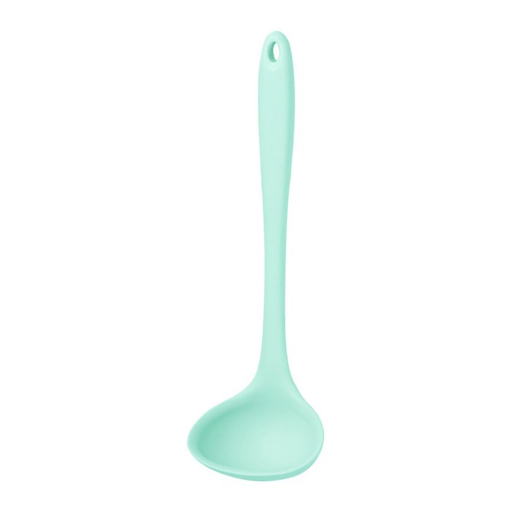 Non-stick Silicone Ladle Soup Spoon Curved Handle Unbreakable Big Round Scoop for Dinner Kitchen Dining Tool Tableware: Green