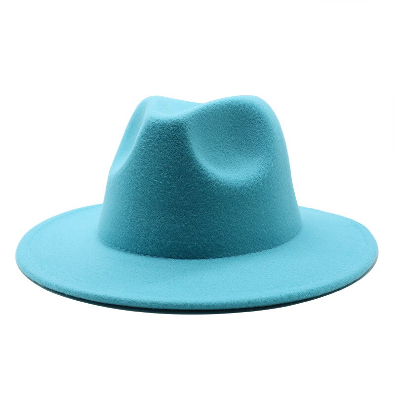 Fedora – chapeau de Jazz en feutre pour femmes, hommes, garçons et filles, pour enfants, pour décorer un mariage formel, Panama, automne et hiver: Lake Blue / 56-58CM
