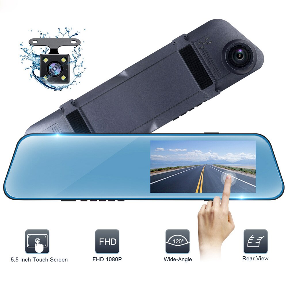 5.18 pouces tactile Sscreen 1080P voiture DVR Dash caméra Auto rétroviseur numérique double lentille conduite enregistreur vidéo moniteur de stationnement