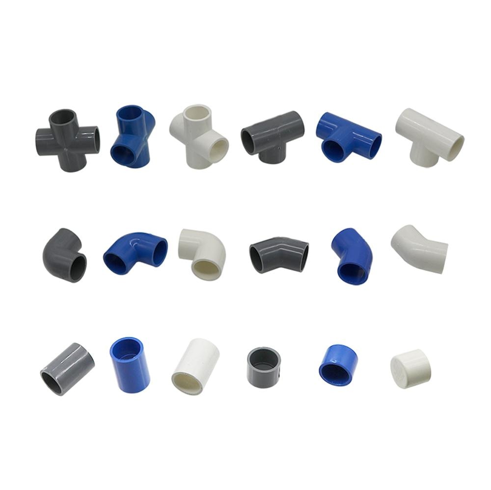 ID 25mm PVC Pipe Connectors Straight Elbow Solid Equal Tee Four-way Connectors End Caps Plastic Joint Irrigation Adapter 1 Pc