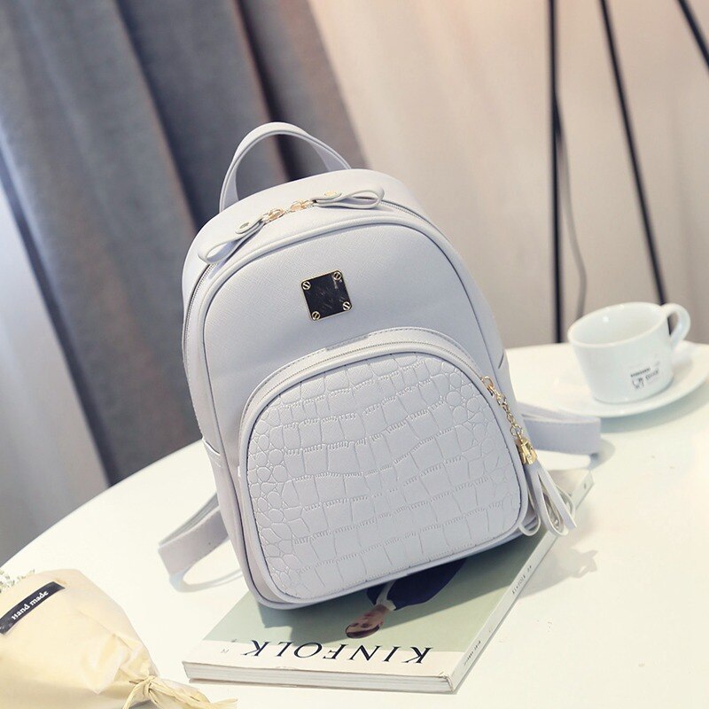 women backpack leather school bags for teenager girls stone sequined female preppy style small backpack ladies travel bag S1616: Gray